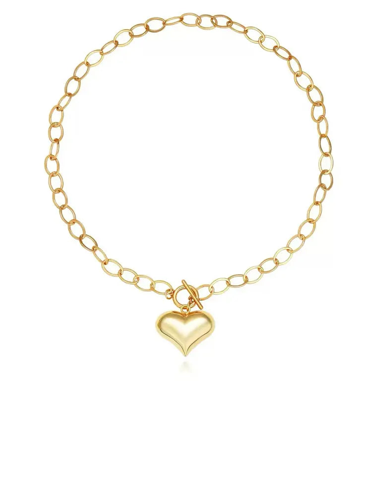 Collier à pendentif en forme de bouche OT et chaîne épaisse en forme de cœur