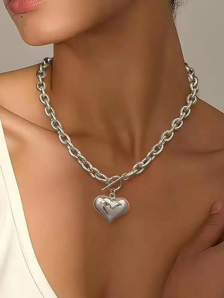 Collier à pendentif en forme de bouche OT et chaîne épaisse en forme de cœur