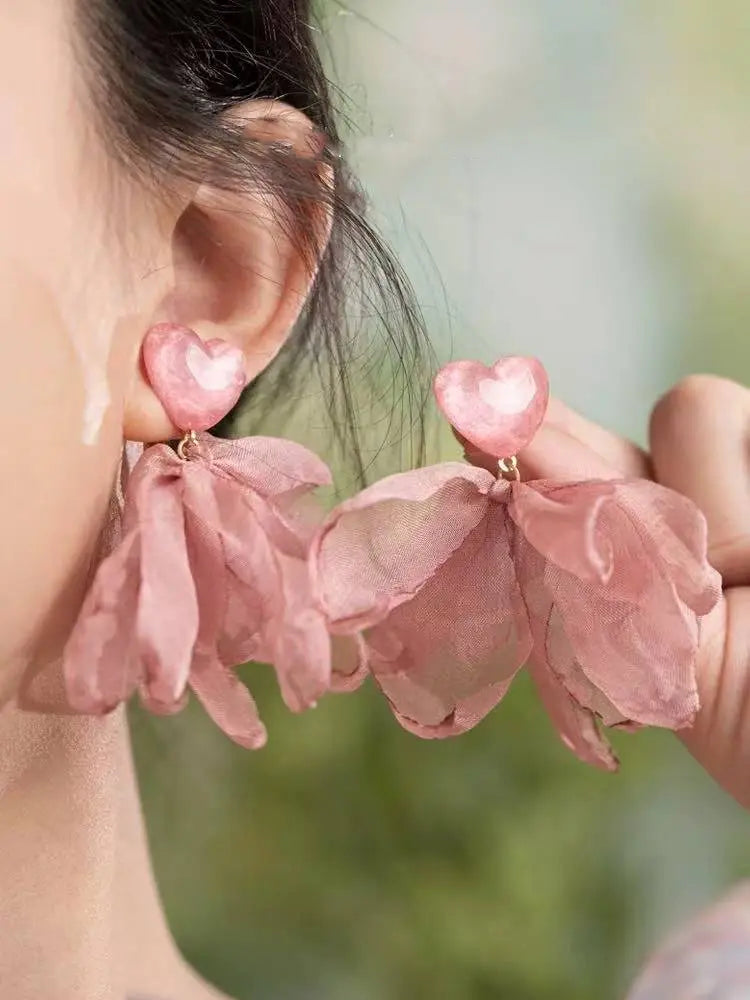 Braided large flower seaside female vacation earrings