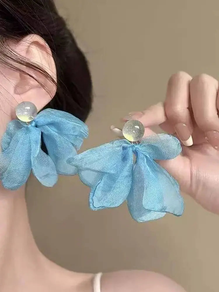 Braided large flower seaside female vacation earrings