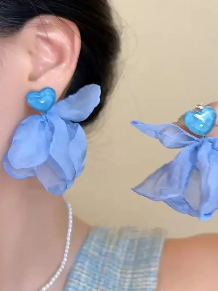 Braided large flower seaside female vacation earrings