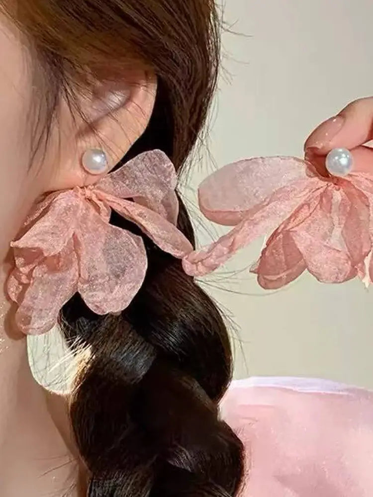 Braided large flower seaside female vacation earrings