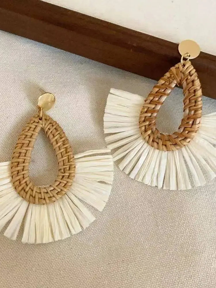 Grandes boucles d'oreilles tournesol tissées pour les vacances à la plage, puces à clip