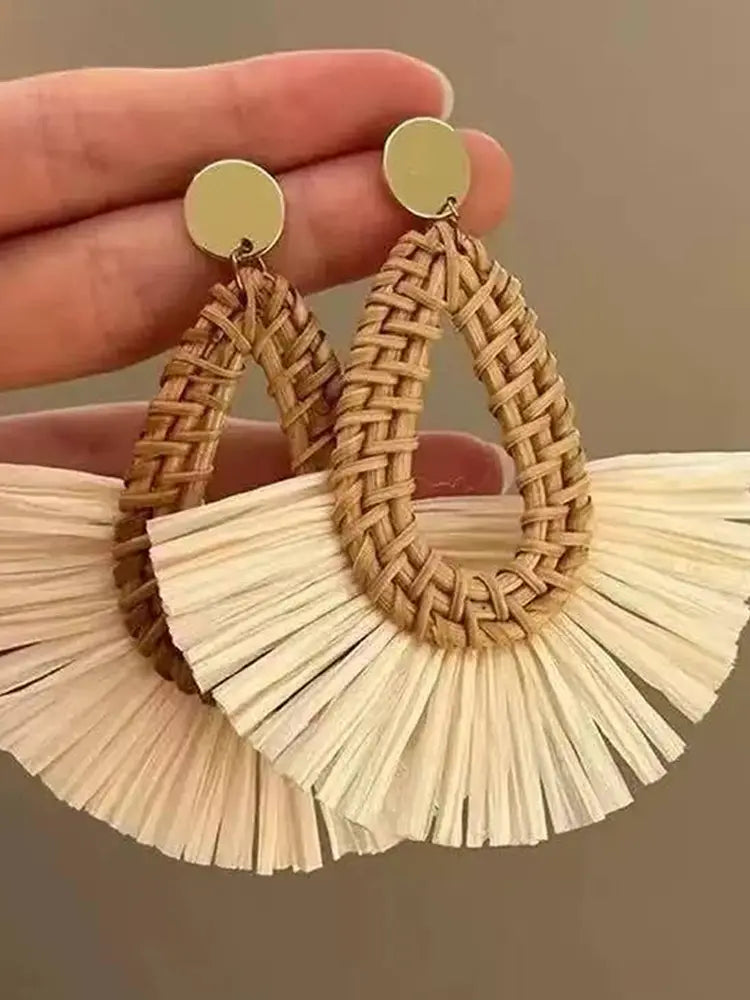 Grandes boucles d'oreilles tournesol tissées pour les vacances à la plage, puces à clip