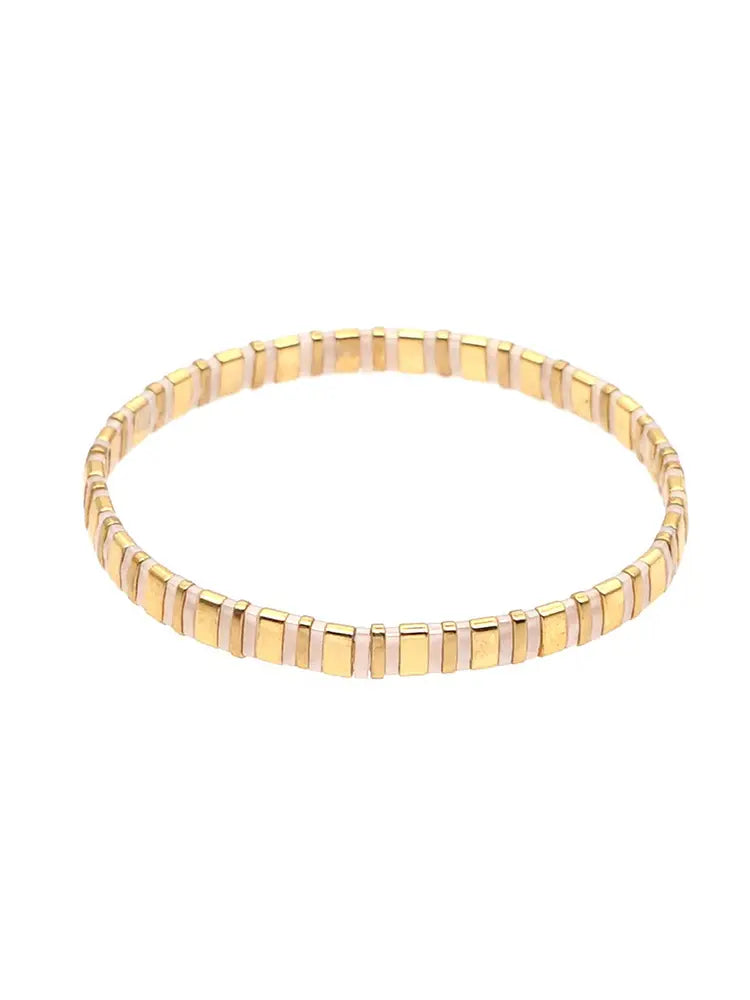 Artisanal Multi-stack Tila Bracelet with Ethnic Boho Retro Gold light colors