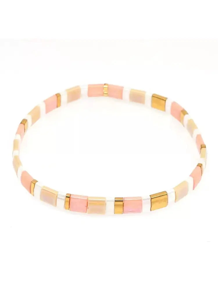 Bracelet Geometric Soul en agate multicolore à taille carrée, rose, or et blanc