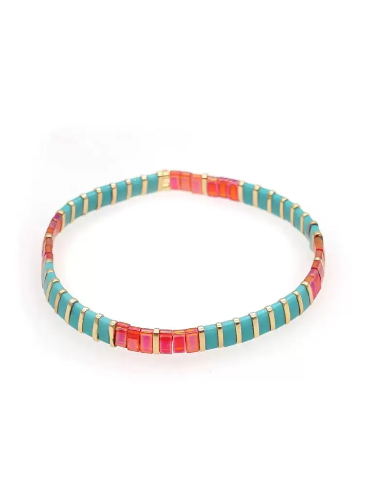 Artisanal Multicolor Mica Cube Strand Blue Pink Bracelet