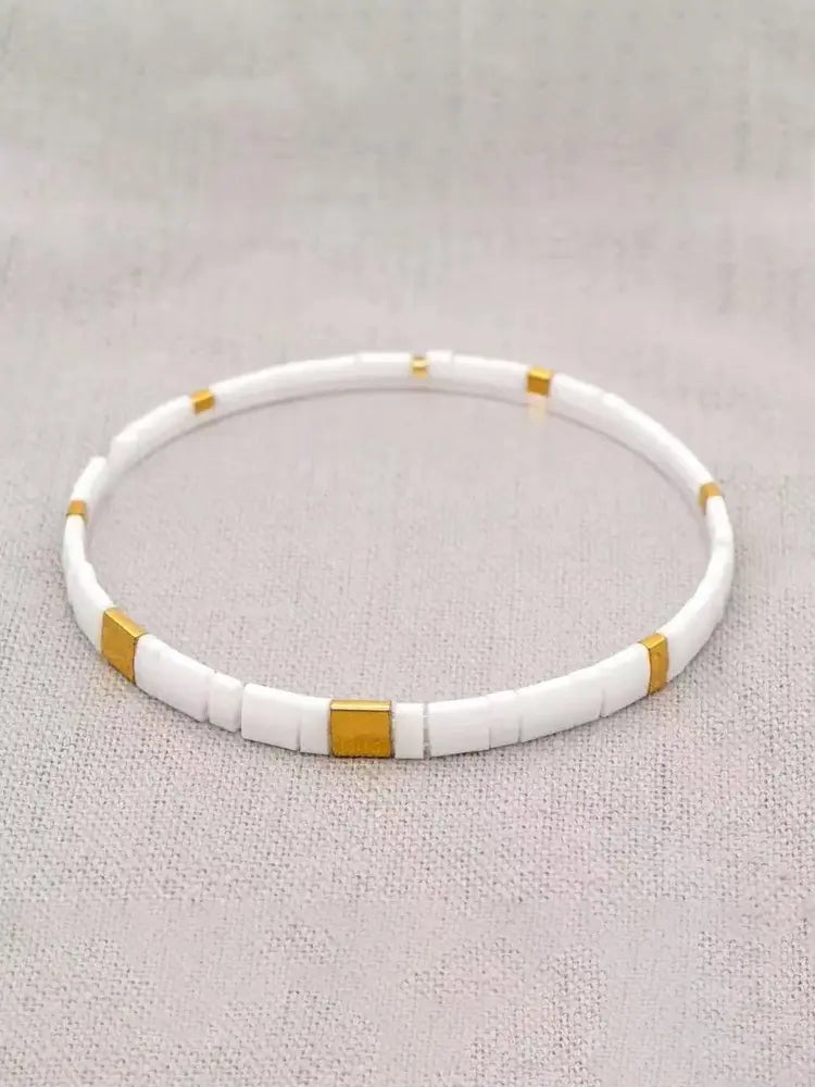 Bracelet Geometric Soul en agate multicolore à taille carrée, rose, or et blanc