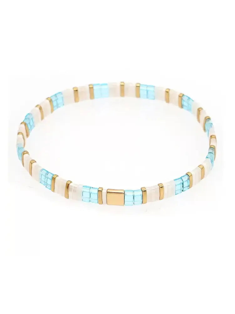 Collier d'agate multicolore à taille carrée, or bleu pur