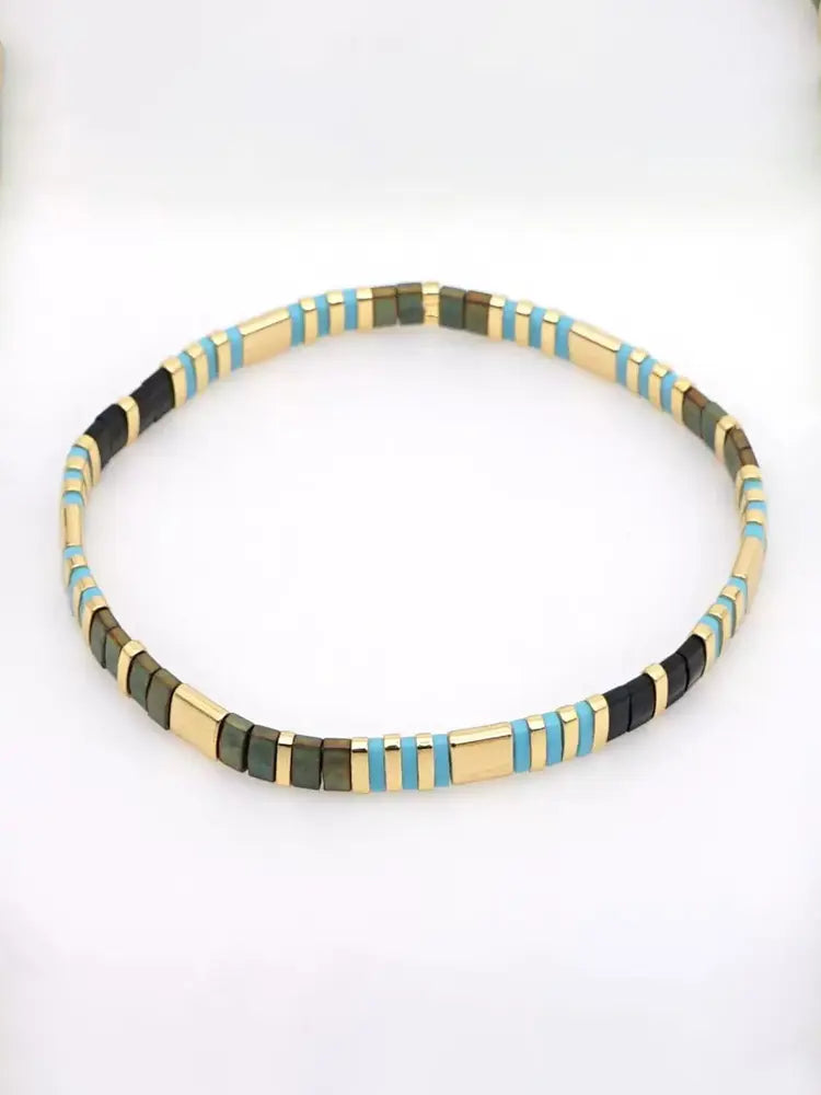 Bracelet géométrique en pierres précieuses multicolores, idéal pour les vacances