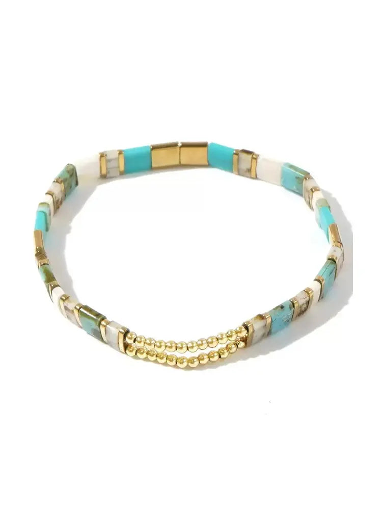 Bracelet géométrique en pierres précieuses multicolores, idéal pour les vacances