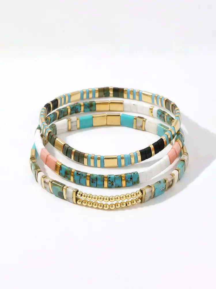 Bracelet géométrique en pierres précieuses multicolores, idéal pour les vacances