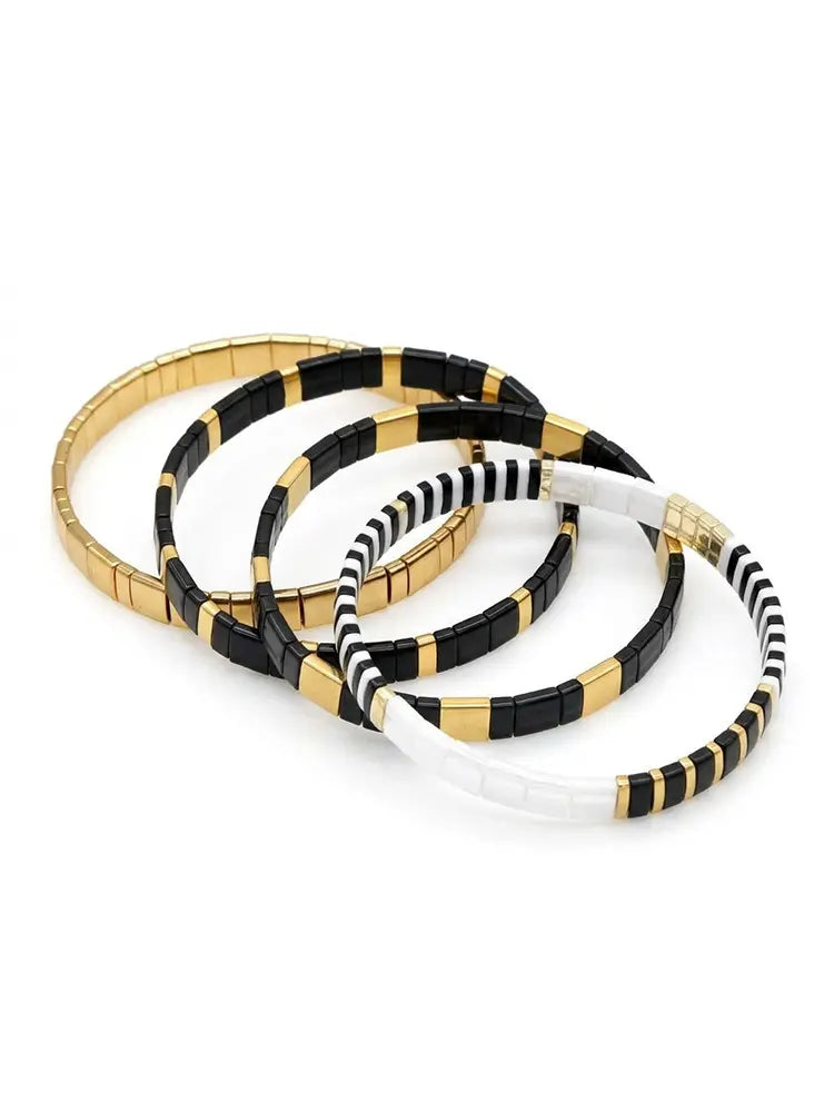 Color-Block Gemstone Cuff Black Gold Bracelet