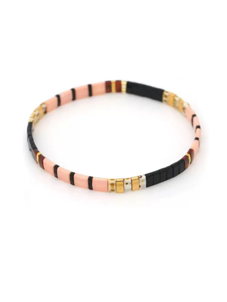 Bracelet carré fin et coloré rose et noir