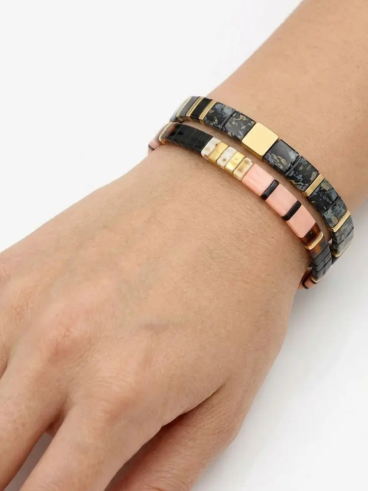 Colorful small square bracelet pink black Bracelet