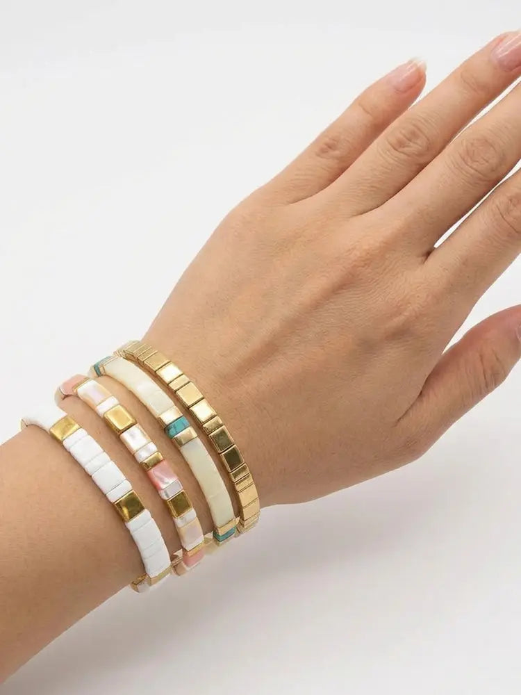 Bracelet Geometric Soul en agate multicolore à taille carrée, rose, or et blanc