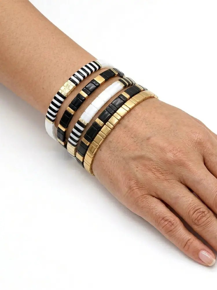 Color-Block Gemstone Cuff Black Gold Bracelet