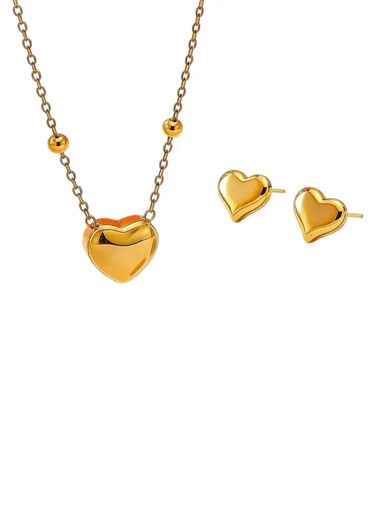 18k Gold Necklace and Earrings with Heart Designs Anklet