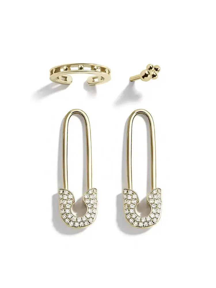 Boucles d'oreilles minimalistes à clous en métal avec épingles de sûreté