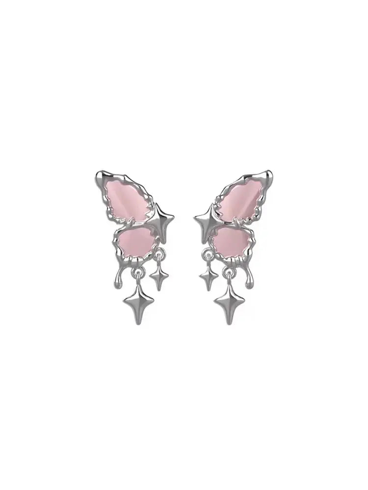 fairy original mirror butterfly stud pink earrings girl Non - Pierced