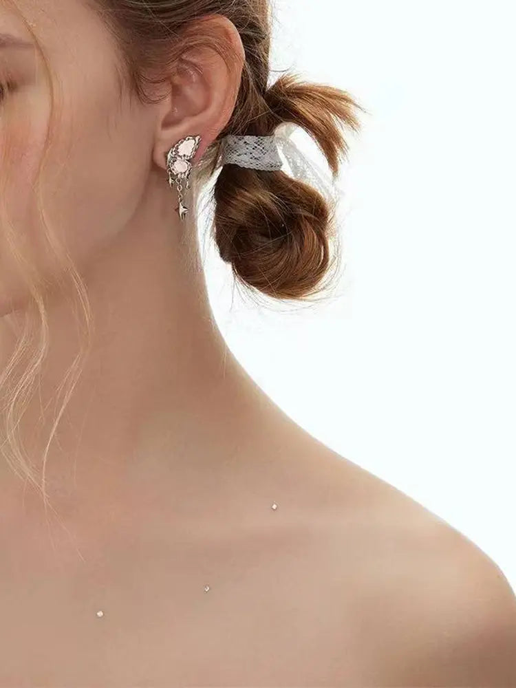 fairy original mirror butterfly stud pink earrings girl Non - Pierced