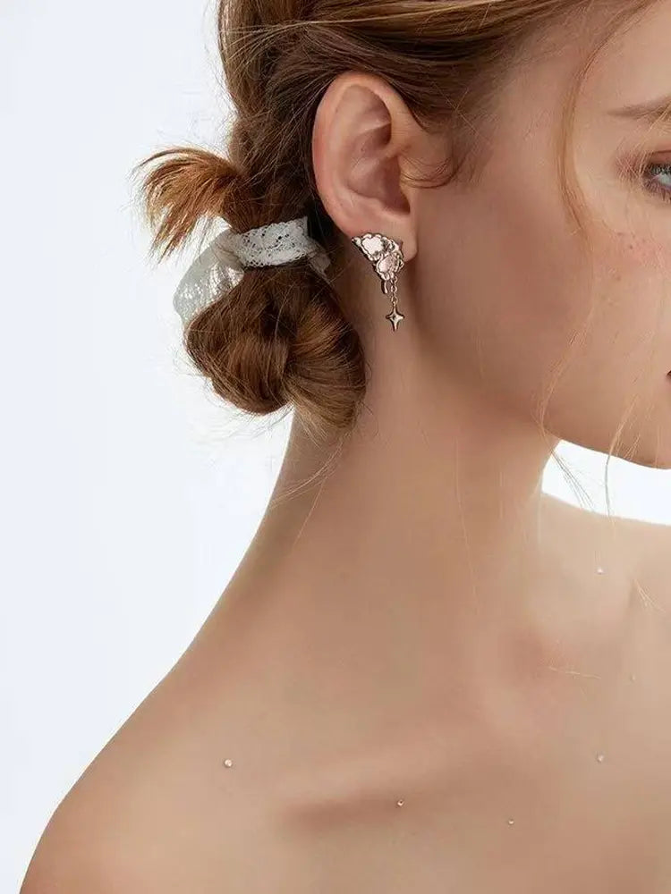 fairy original mirror butterfly stud pink earrings girl Non - Pierced