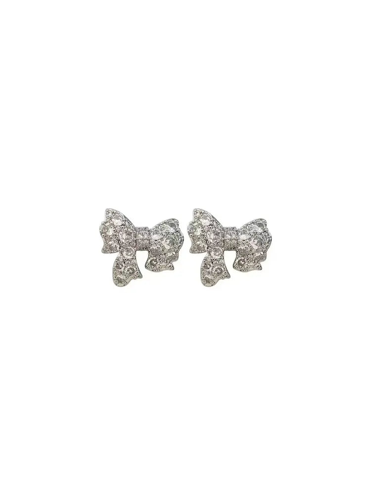 Boucles d'oreilles à clous en strass et nœuds fantaisie, argent et or, printemps