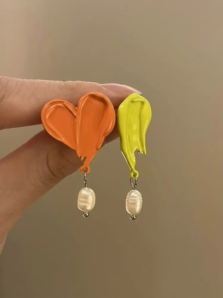 Oil Painting Art Color Earrings Original Design Studs & Clip-On (No Piercing ...