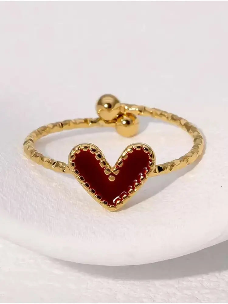Hot red heart ring set gold 7 open rings