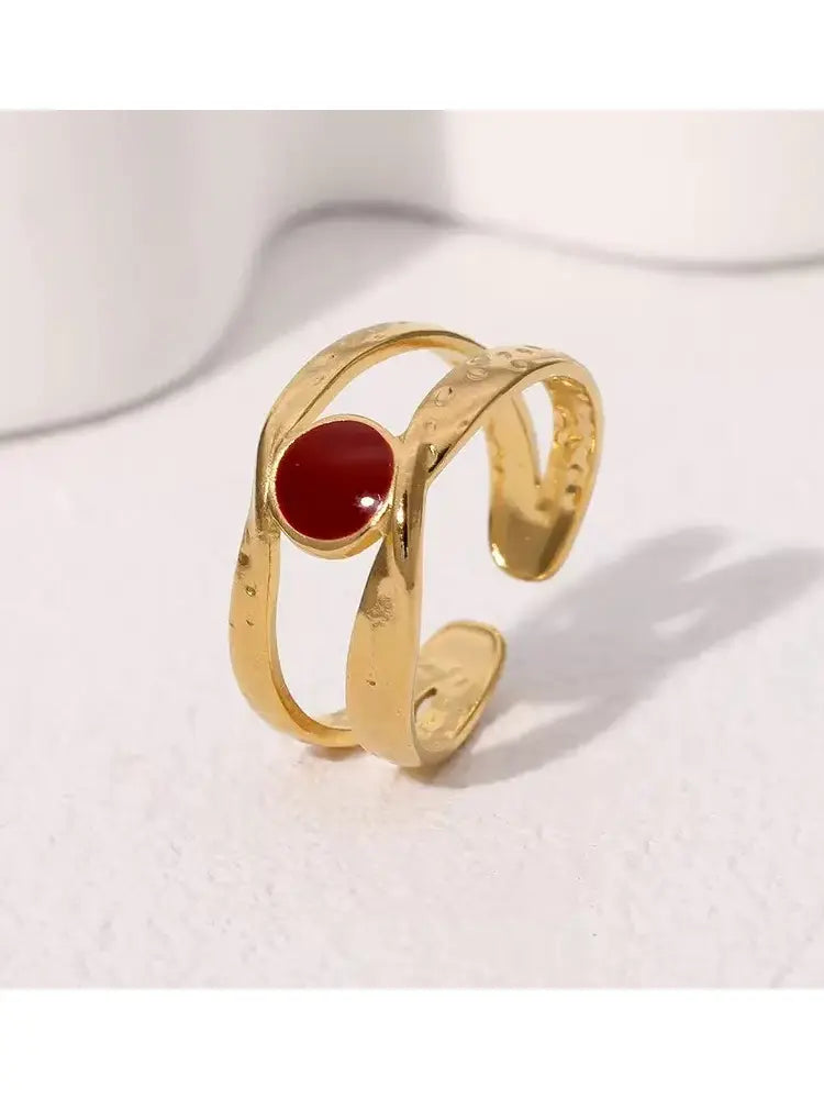 Hot red heart ring set gold 7 open rings