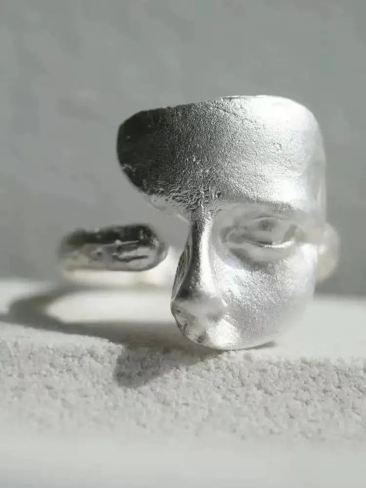 Mask silver open ring boy brushed S925