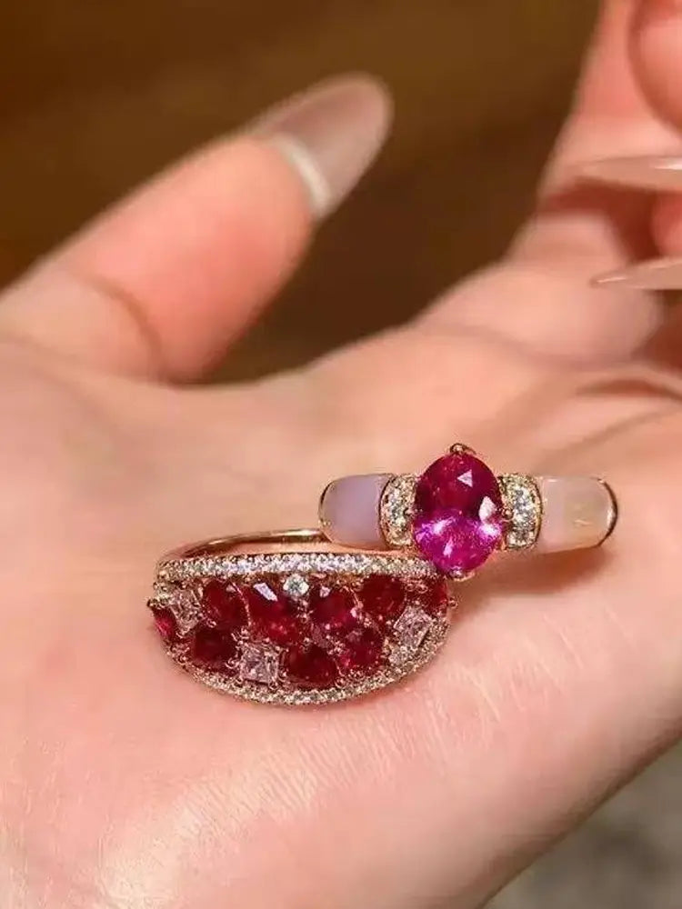 Mature plum red opening rings set diamond 2 rings