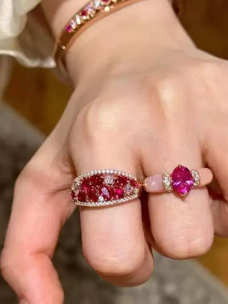Mature plum red opening rings set diamond 2 rings