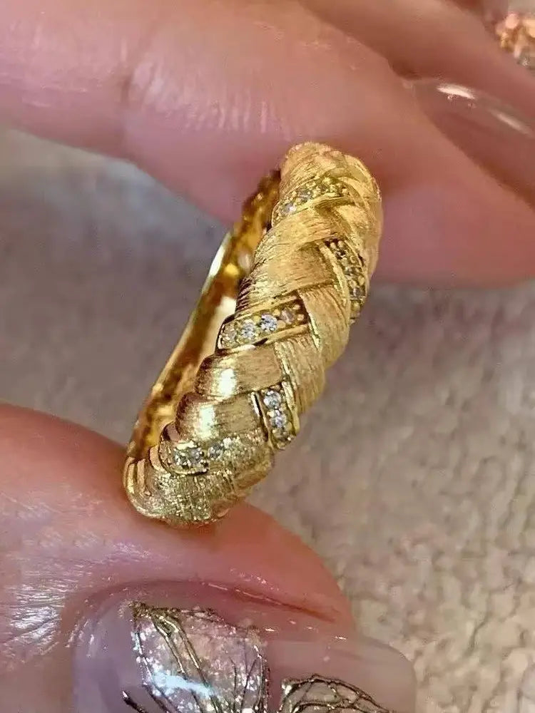 Italian vintage design original brushed gold rings set 4 rings