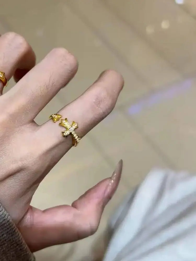 Italian vintage brushed gold silver rings set 5 rings