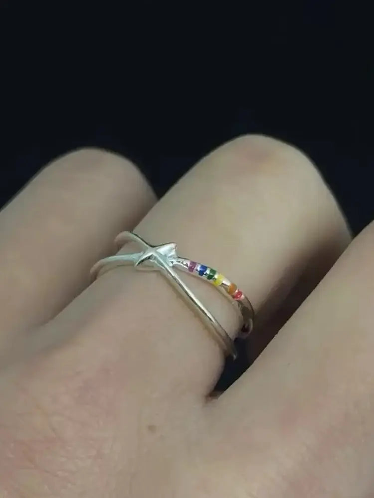 Italian vintage brushed gold silver rings set 5 rings