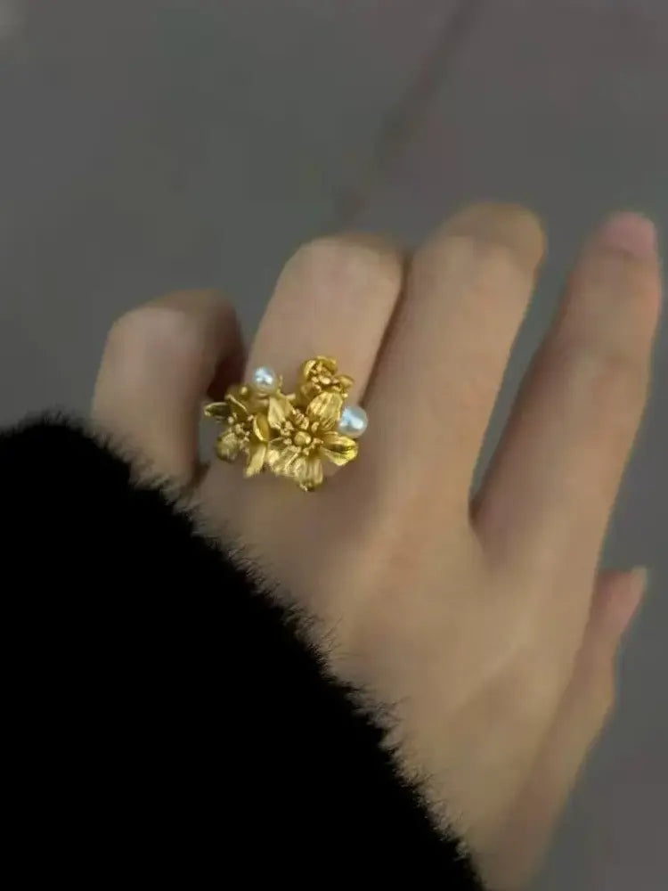 Italian vintage brushed gold silver rings set 5 rings