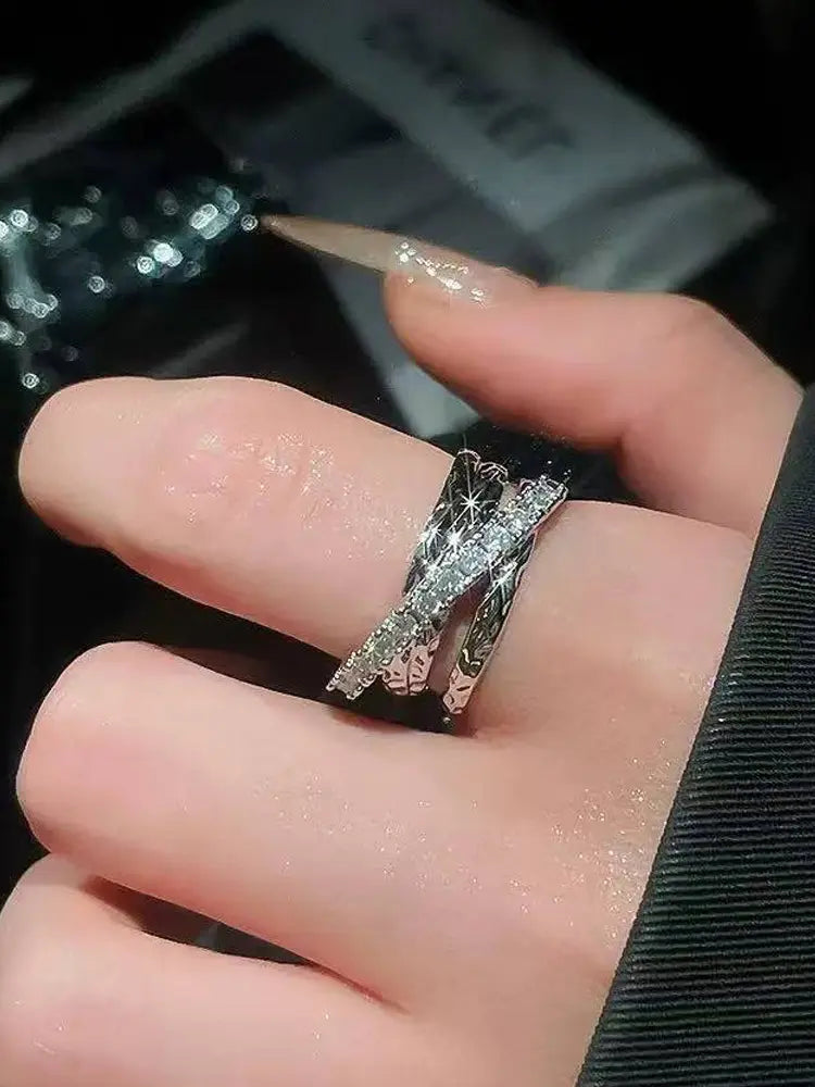 Crossover silver family elite designer extravagance open ring