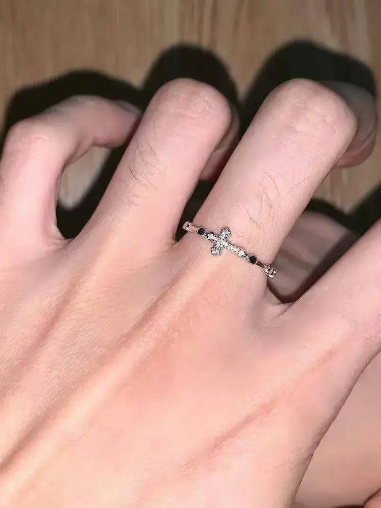 Delicate small cross micro-set diamond open rings for men and women