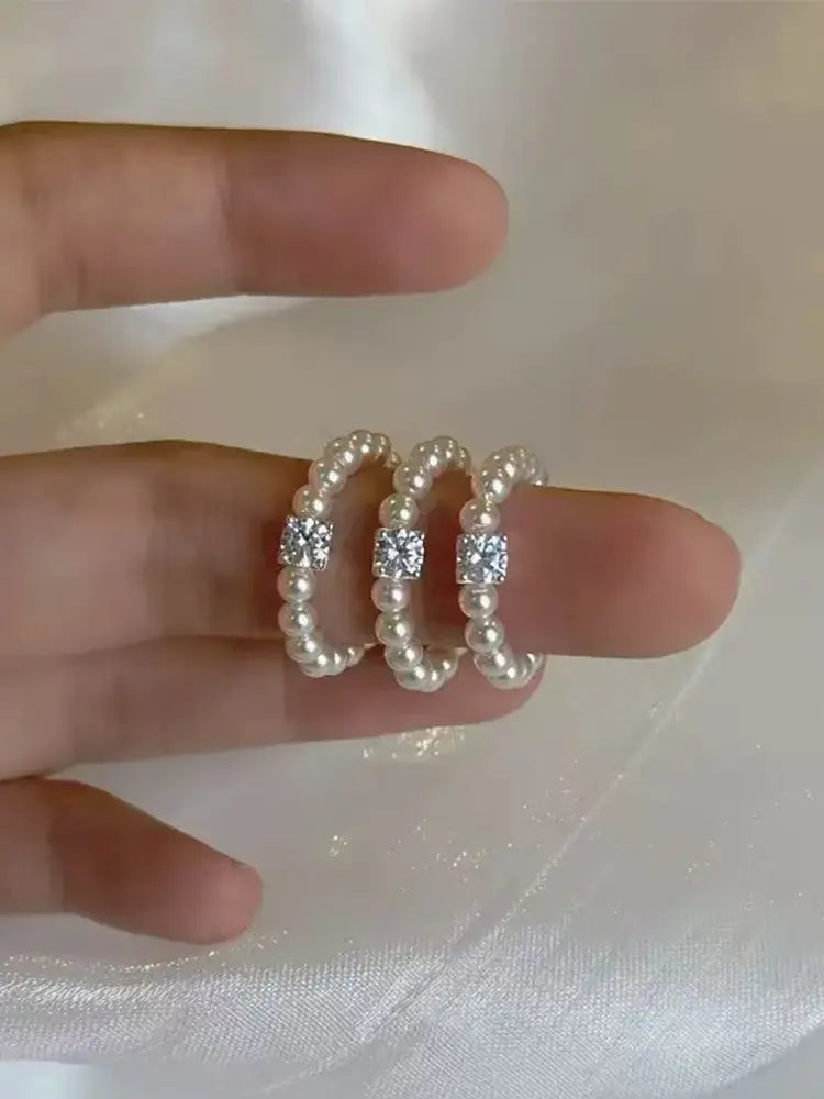 Chain pearl open ring diamond lady