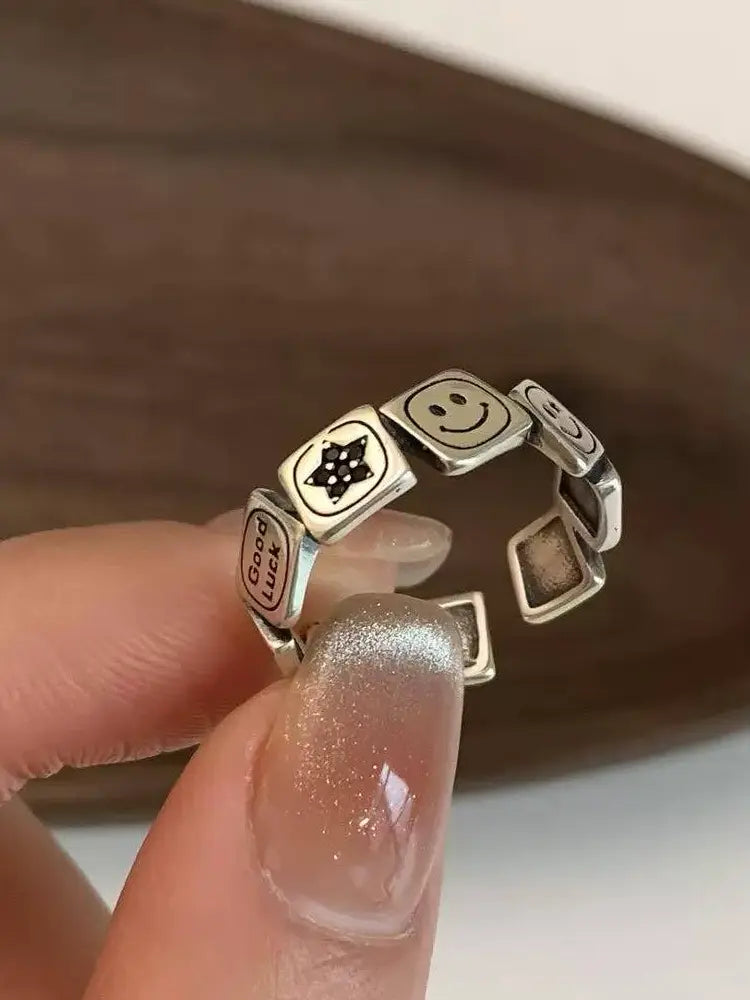 Happy rings set in silver smile flavor color 12 open rings s925