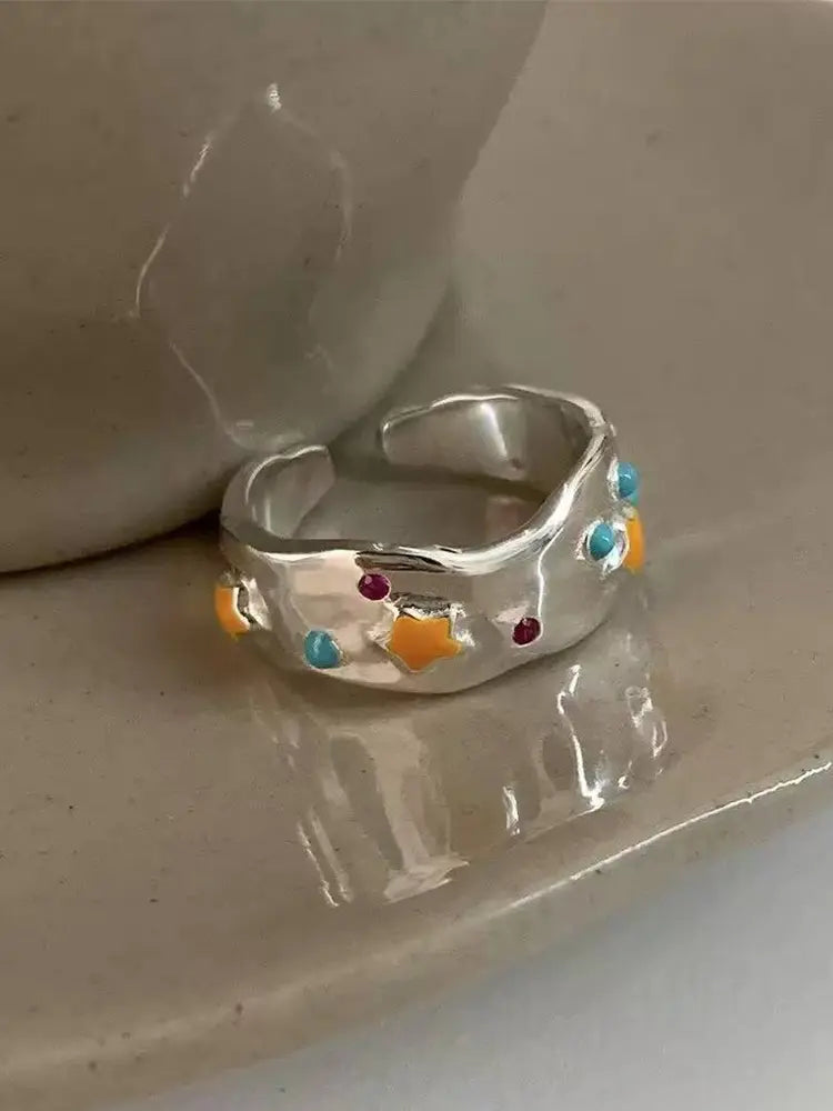 Cute rings set in silver spectrum color 5 rings s925