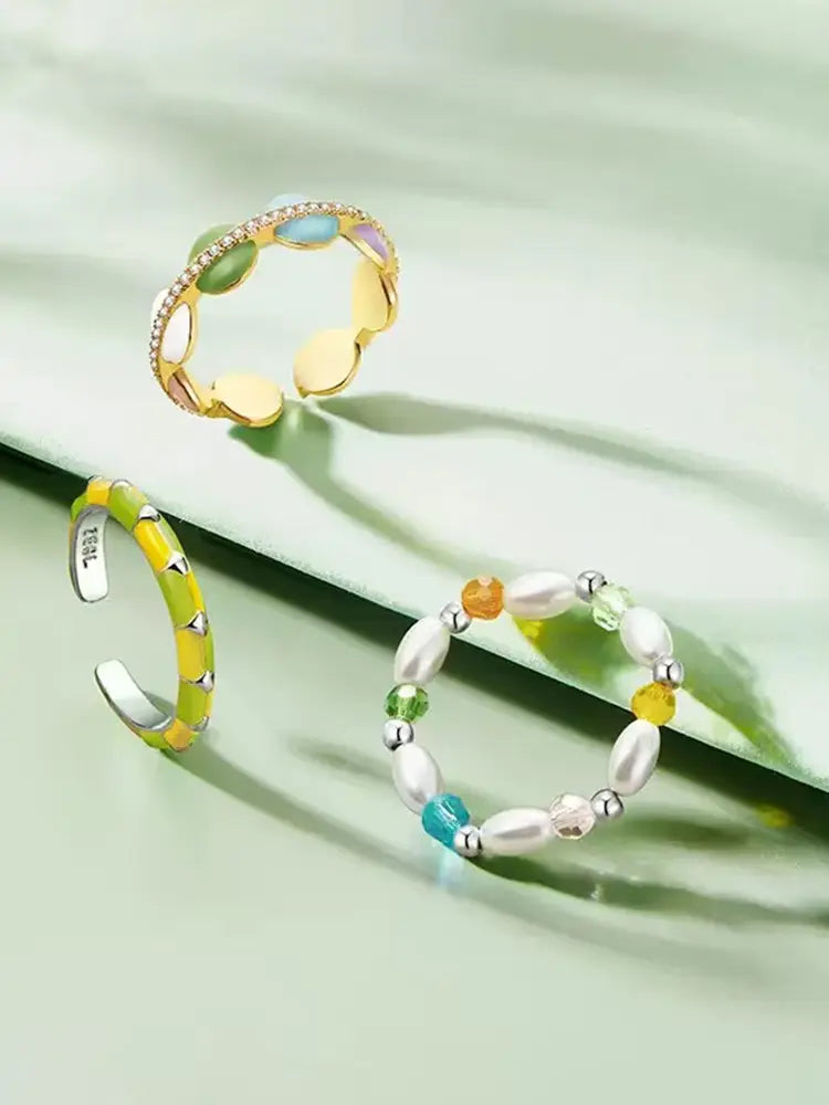 Spring yellow-green girl rings set color 3 rings s925