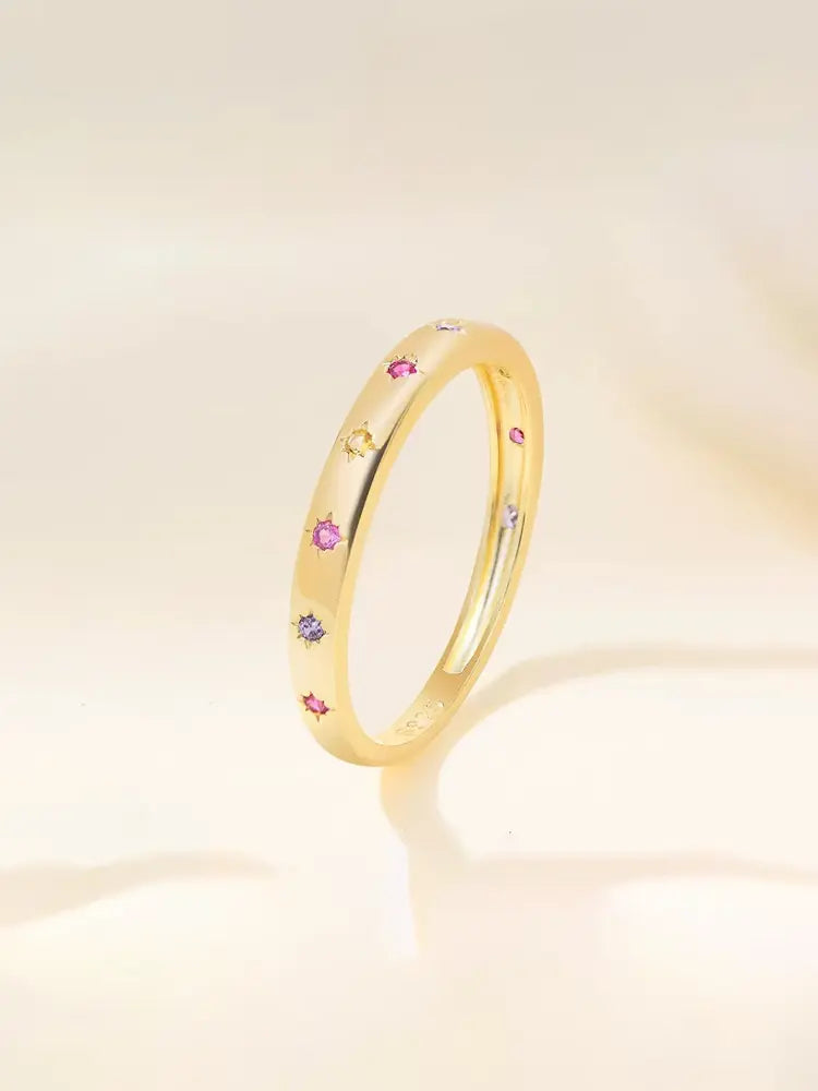 Lightweight Ring Set Micro-set With Small Colored Diamonds Gold & Silver 2 rings S925 18k