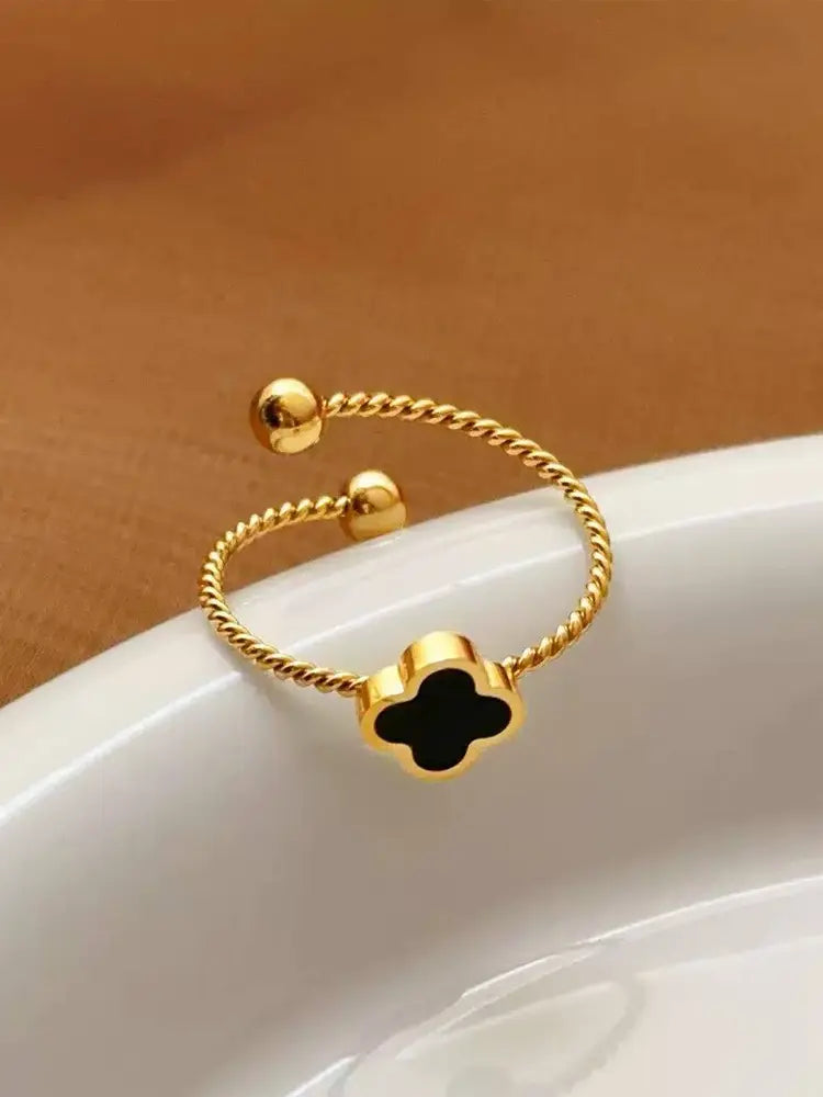 Black Flower Ring Open Ring Roman