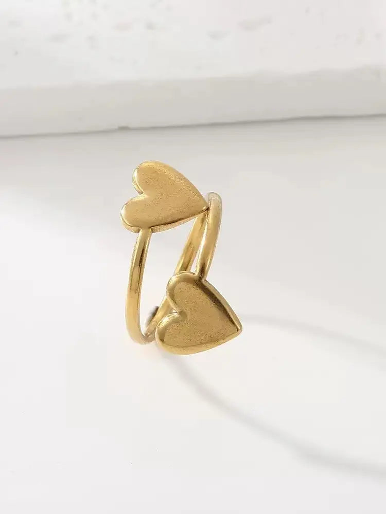 Two Heart Open Ring Gold Silver S925 18k