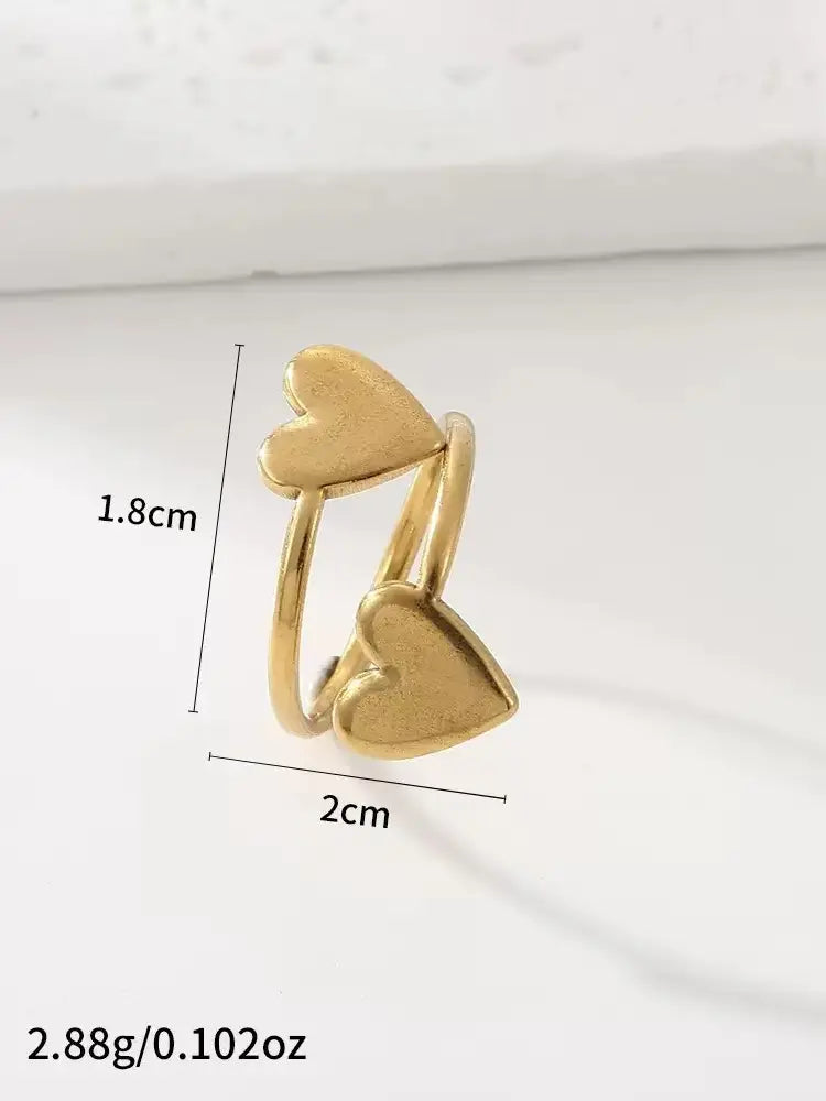 Two Heart Open Ring Gold Silver S925 18k