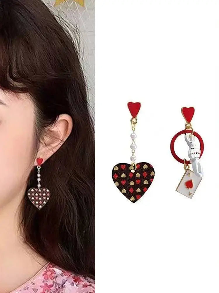 Poker Bunny Girl Earrings Studs & Clip-On (No Piercing Required) | 18K Gold P...