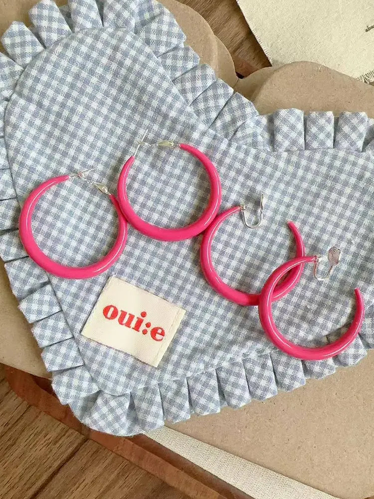 Colorful Large Earrings Pink Yellow Purple Girl