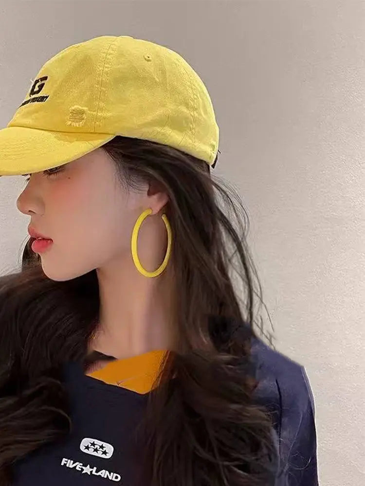 Colorful Large Earrings Pink Yellow Purple Girl